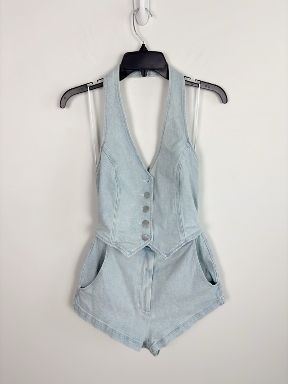 Amanda Uprichard Kelso Romper in Iceberg Denim Size S - Picture 3 of 13